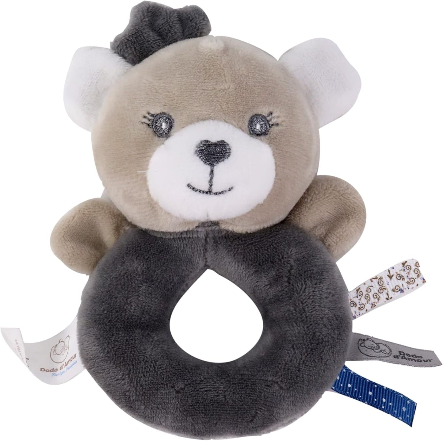 - Knuffel met rammelaar - Beer - 012290 - Grijs - Fleece - Geboorte - Knuffel - Baby - Rustgevend - Zacht - Wasbaar - 13 cm x 10 cm - Vanaf 0 maanden Babyspeelgoed Naty Shop