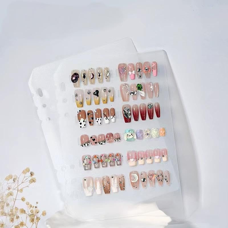 A5 nagelorganizerset met nietjessluiting en verwijderbare vellen - Stevige doorzichtige doos + 6 zelfklevende pads en afneembaar kunst-/klevend nagelopbergboek - Ideaal voor opslag, presentatie
