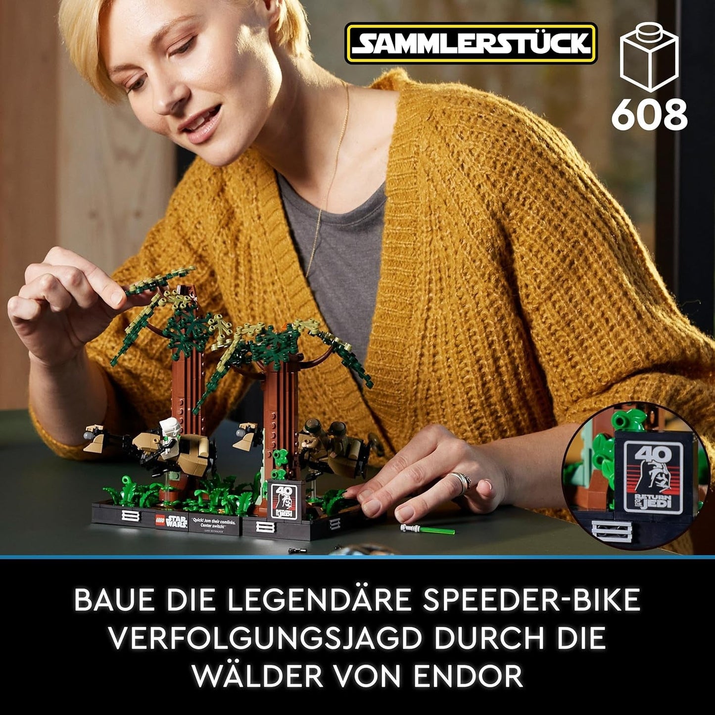 LEGO 75353 Star Wars Pursuit on Endor - Dioramaset, Return of the Jedi met Luke Skywalker, Princess Leia & Scout Trooper en Speeder Bikes, bouwsets ter ere van het 40-jarig jubileum Besuche in LEGO-Store