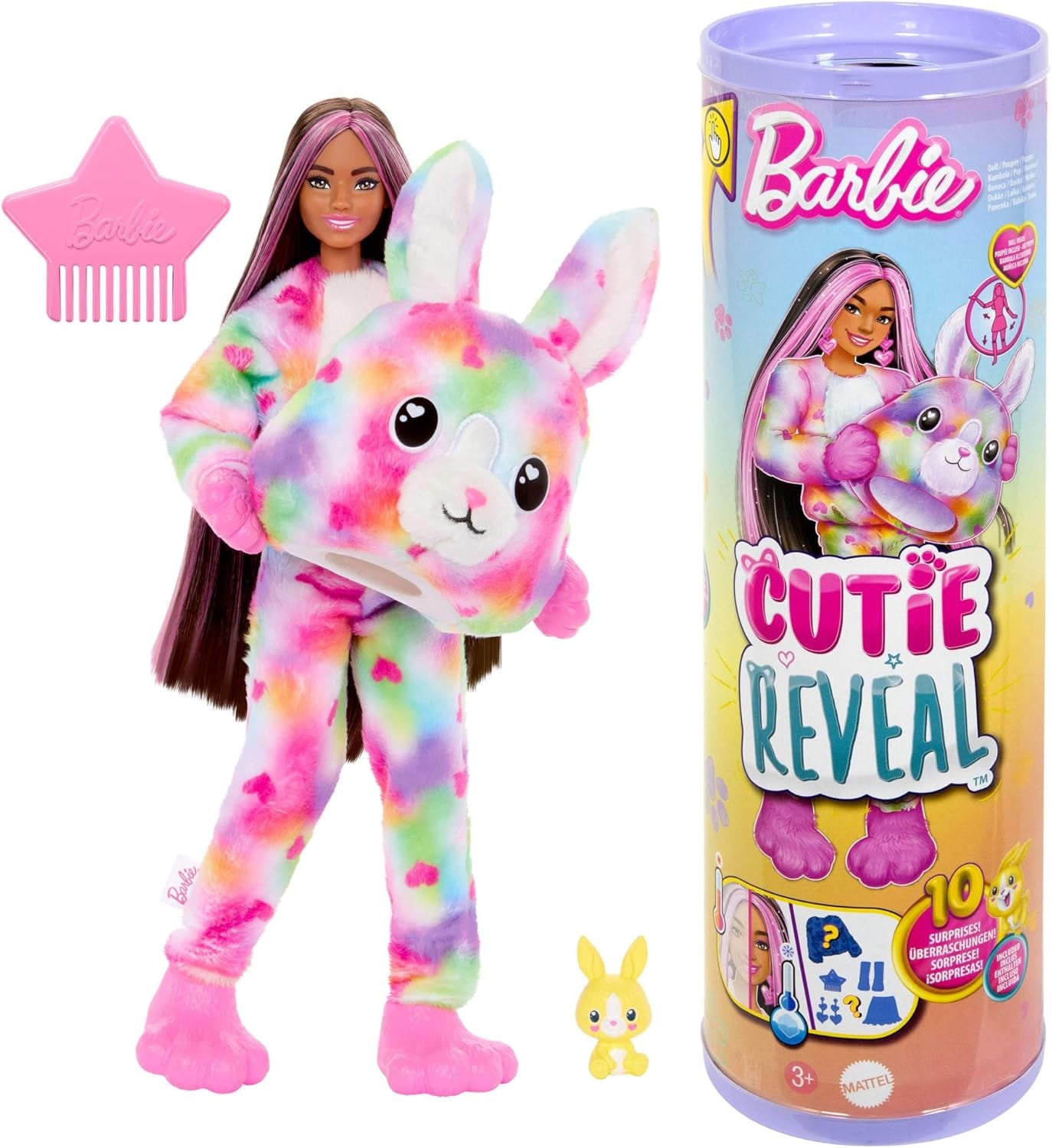 Barbie Cutie-onthullingspop en accessoires, Batik Bunny pluche kostuum en 10 kleurveranderende verrassingen, Color Dream-serie, HRK38 Naty Shop-poppen Batik Bunnies