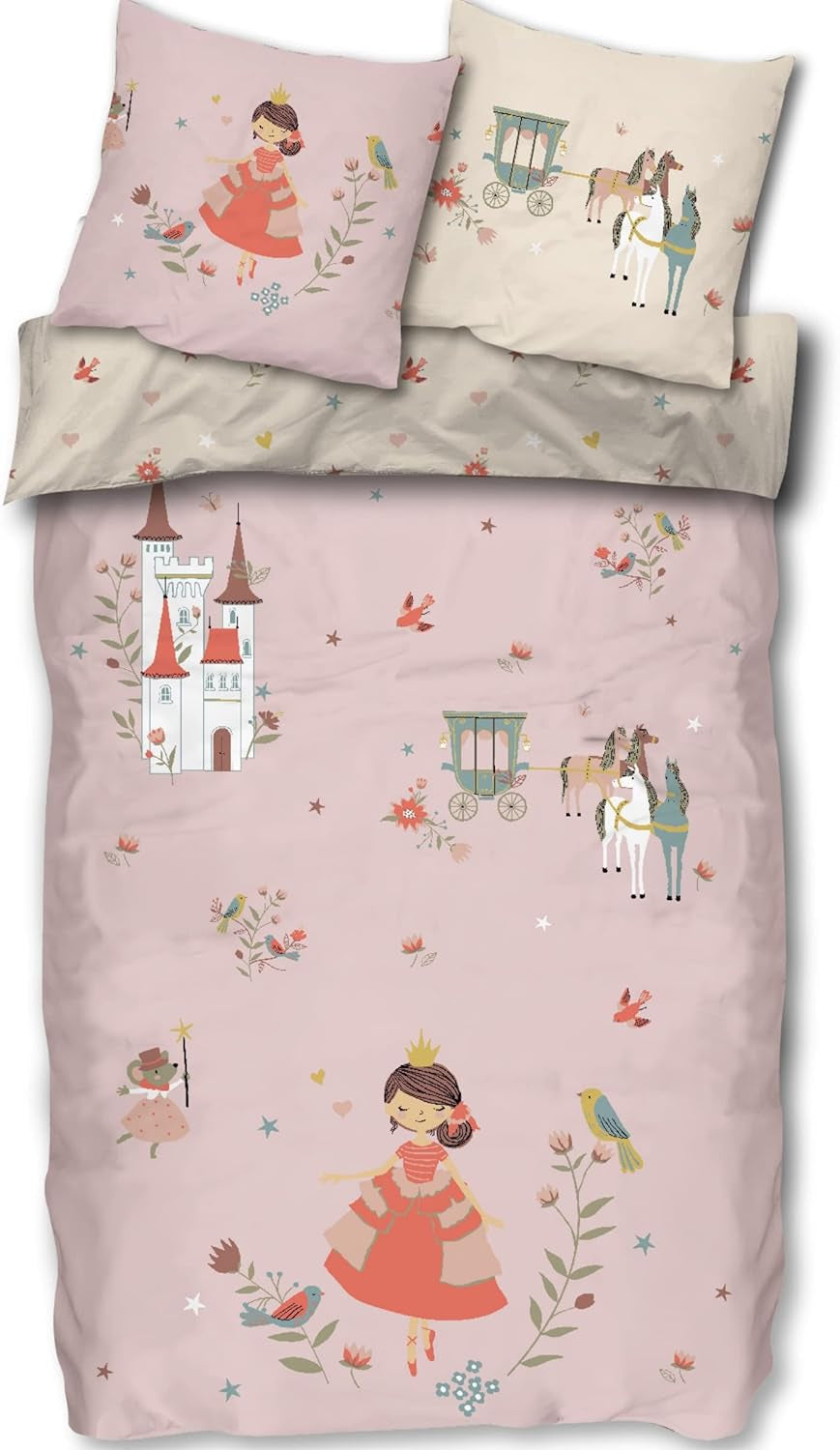 Skybrands Bettwäsche Prinzessin 135X200 [Mit Beutel] Einhorn Mädchen Bettwäsche Baumwolle 2 TLG. 1X Bettbezug 1X Kissenbezug Naty Shop Standaardtitel