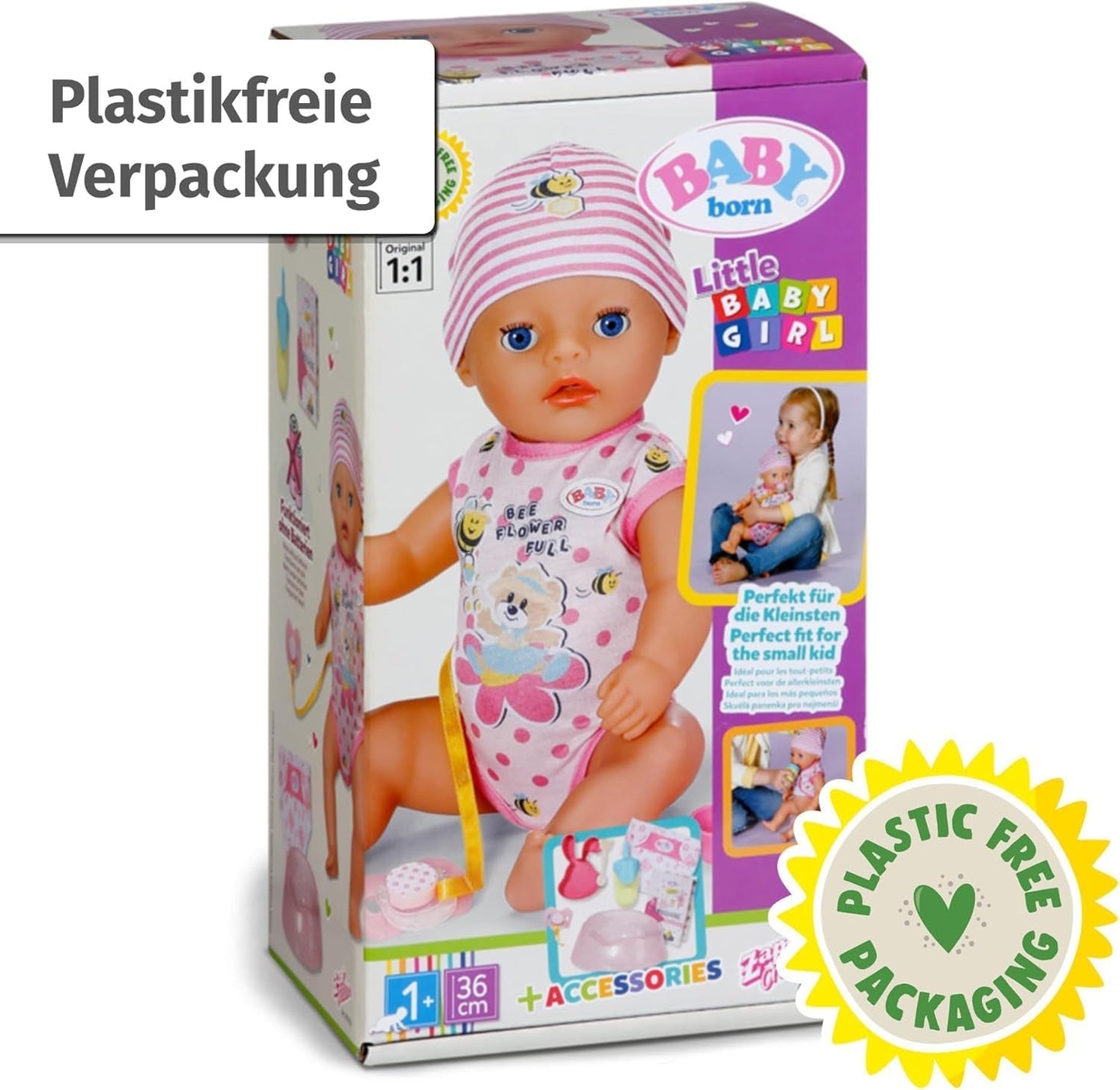 BABY Born Lena (meisje) 36 cm, pop met 7 functies voor kinderen vanaf 1 jaar, werkt zonder batterij, grote pop 36 cm, 834596 Zapf Creation, roze Naty Shop poppen