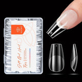 Modelones nageltips 216 stuks - volledige dekking nageltips set, zachte gel tips set, pre-polijsten PMMA hars nageltips, doe-het-zelf lijm op nail art kunstnagels, korte amandelen XS