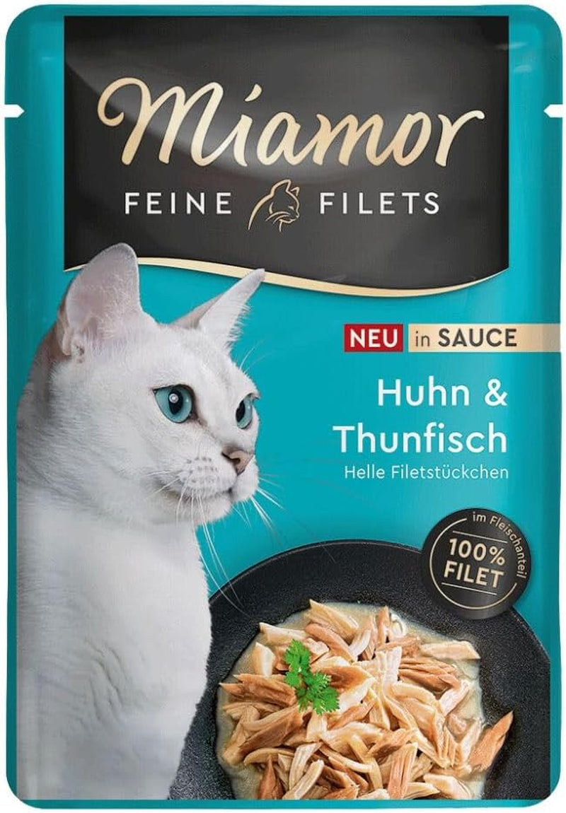 - Fijne filets in saus | Natvoer voor volwassen katten met filetstukjes in saus. Vetarme aanvullende voeding in vershoudzakje, zonder kunstmatige toevoegingen | 24 x 100 g Pure Tonijn