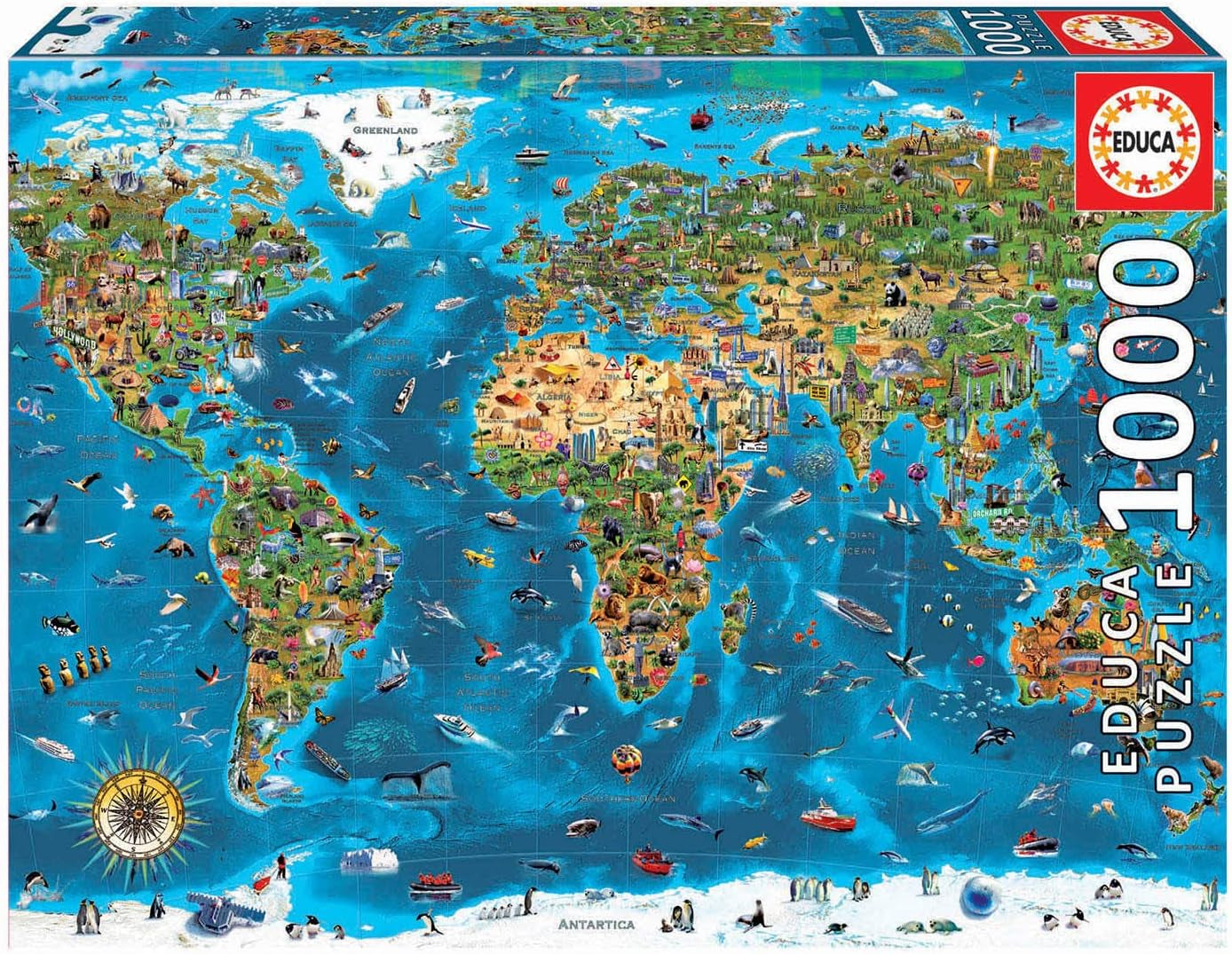 Educa - Puzzel 1000 stukjes voor volwassenen | Wereldwonderen, puzzel van 1000 stukjes voor volwassenen en kinderen, toeristische attracties, wereldkaart. Legpuzzel voor volwassenen vanaf 14 jaar (19022) Puzzel Naty Shop Standaard titel