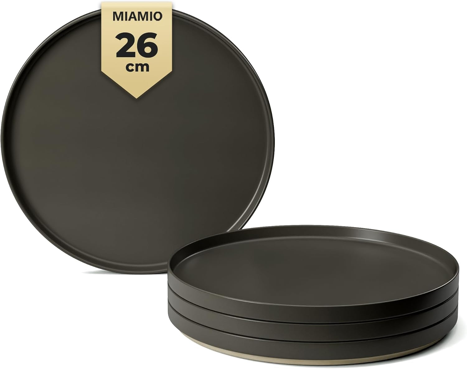 MIAMIO - 4-persoons bordenset / 4-persoons keramische serviesset, vaatwasser- en magnetronbestendig aardewerk serviesgoed - Sierra Collection (donkere borden, grote borden (4x))