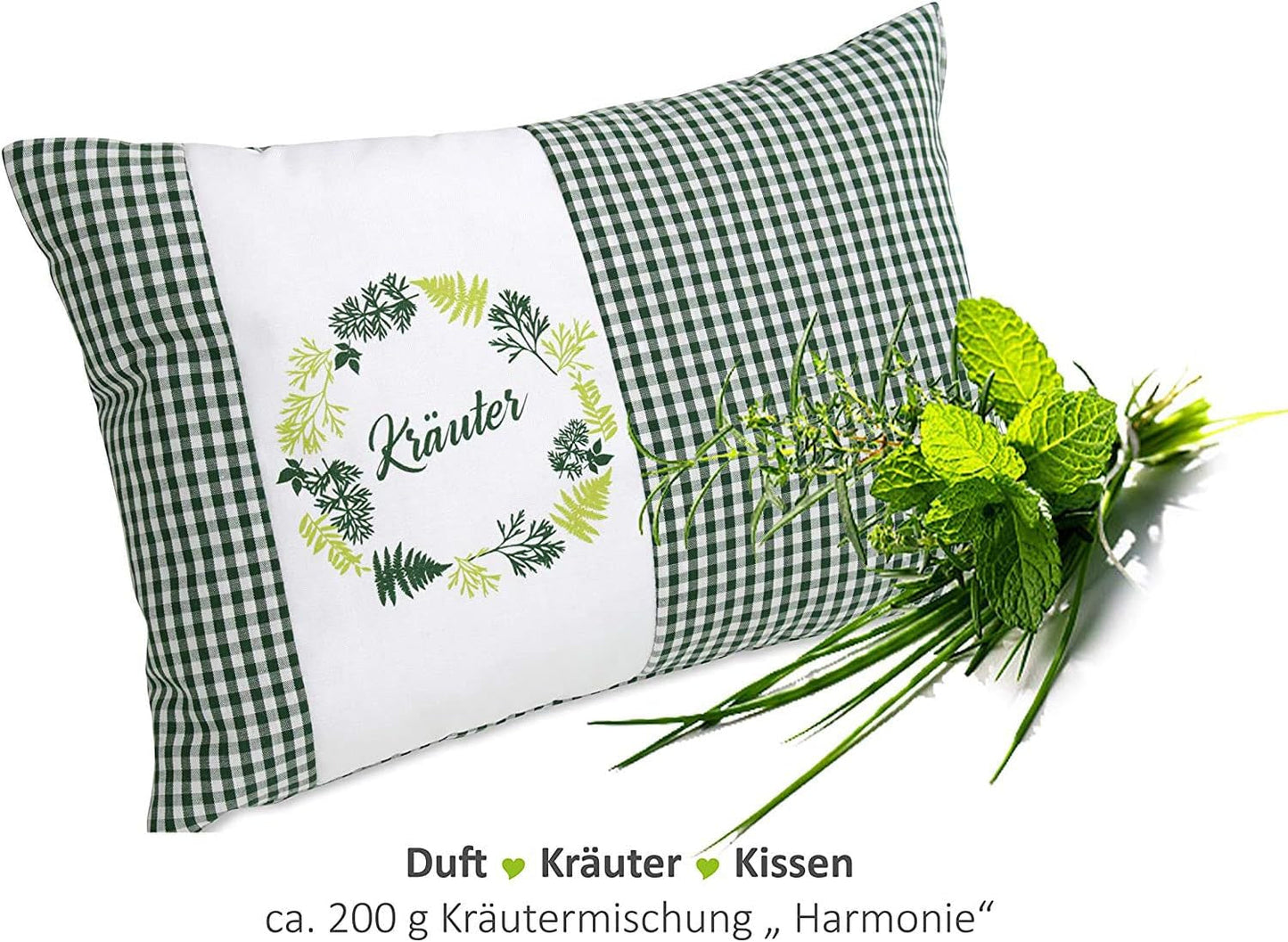 Gözze - Kruidengeurkussen, 200G kruidenmengselvulling, 100% katoenen hoes, 30 x 20 cm - Geruit groen Naty Shop Standaardkussens