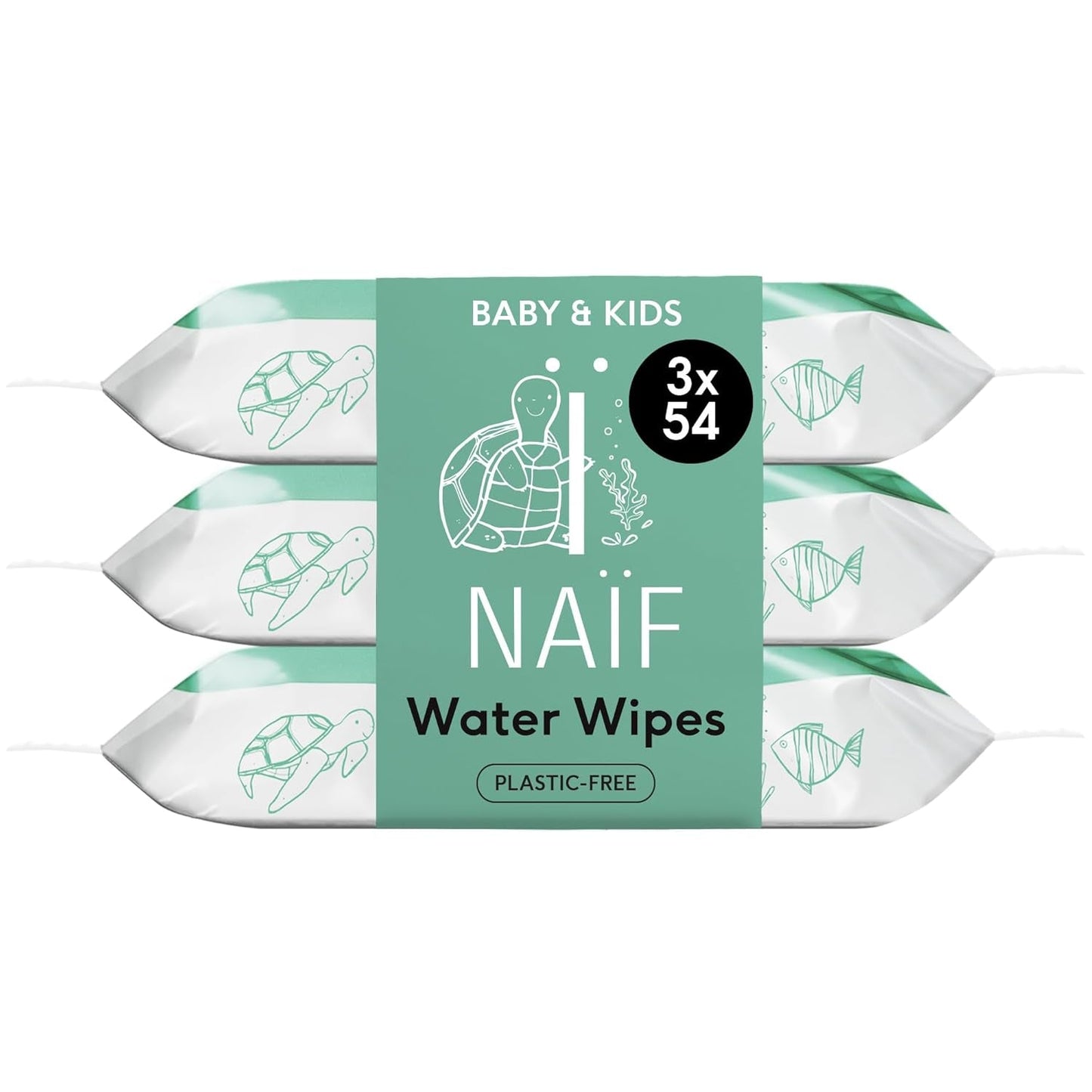 Naïf - Plasticvrije vochtige doekjes - 162 stuks (3 pakjes van elk 54 doekjes) - Verzorging voor babybilletjes, lichaam en gezicht - 99% water - 0% geur en alcohol