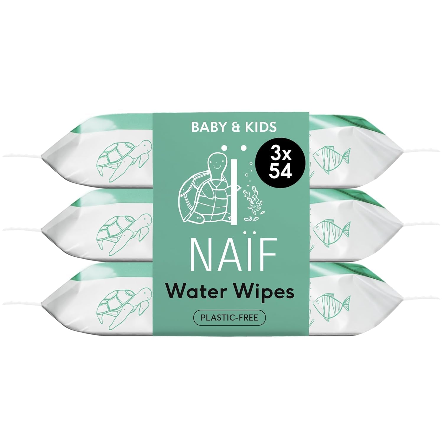 Naïf - Plasticvrije vochtige doekjes - 162 stuks (3 pakjes van elk 54 doekjes) - Verzorging voor babybilletjes, lichaam en gezicht - 99% water - 0% geur en alcohol