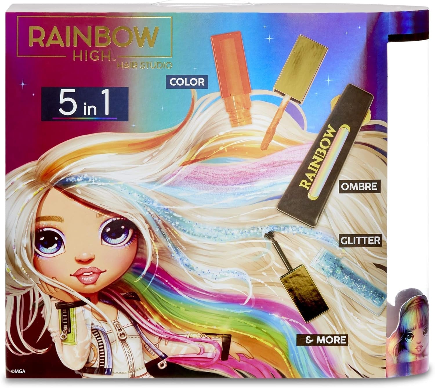 Rainbow High Hair Studio - Exclusieve Amaya Raine poppenspeelset met lang haar om te stylen - Inclusief wasbaar haarkrijt, haarborstel en accessoires - Cadeau voor kinderen vanaf 6 jaar