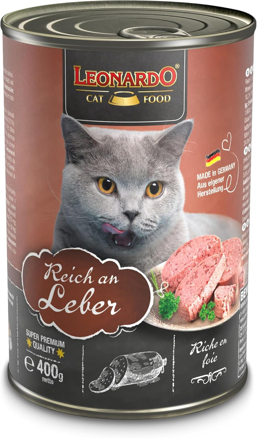 LEONARDO Natvoer [6x400g lever] | Natgraanvrij kattenvoer | Compleet natvoer in blik