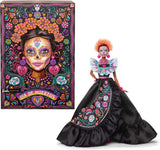 Barbie kenmerkende pop, Día De Muertos 2024 verzamelfiguur in zwarte jurk en blauwe top met ruches, geborduurde print en kleurrijke accessoires, HRM72