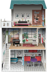 Soho-Madera design poppenhuis van 3 verdiepingen met 8 meubels, afmeting 120 X 33 X 75 cm (913D00181) Naty Shop Dollhouses