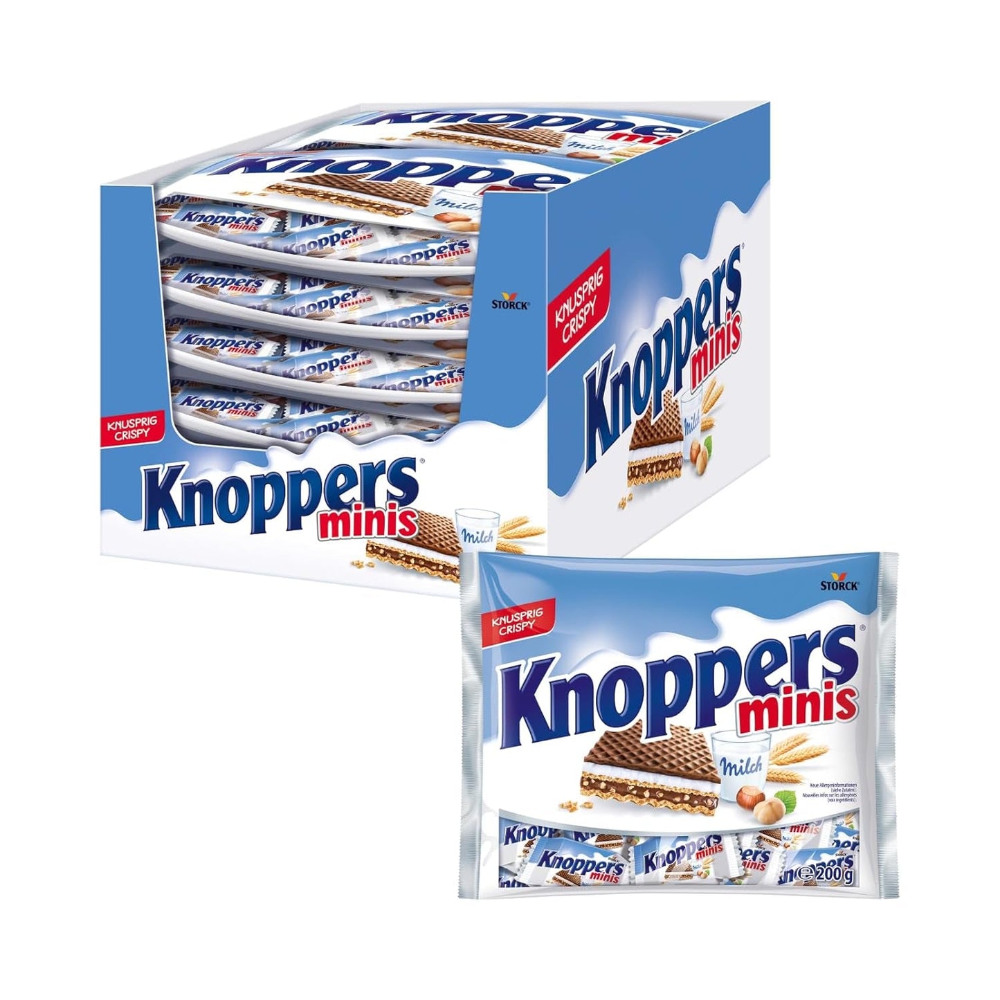 Witte en Zwarte Knoppers – 8 x 25 g – Wafelschijfjes gevuld met donkere cacaowafels, stukjes zwarte koekjes, melk en nougatcrème