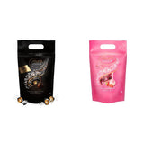 Lindt LINDOR Extra pure chocoladeballetjes en LINDOR Aardbeiencreme chocoladeballetjes | Hersluitbare zak van 1 kg | ca. 80 witte chocoladebolletjes met aardbeiencrème