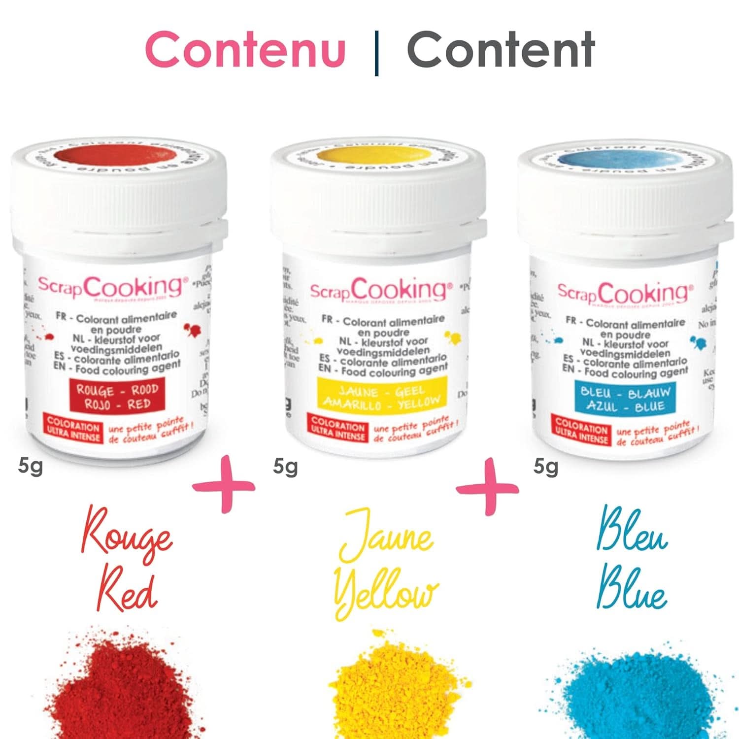 ScrapCooking, Set van 3 voedselkleurstoffen in poedervorm - rood, geel, blauw, 3 x 5 gram Naty Shop