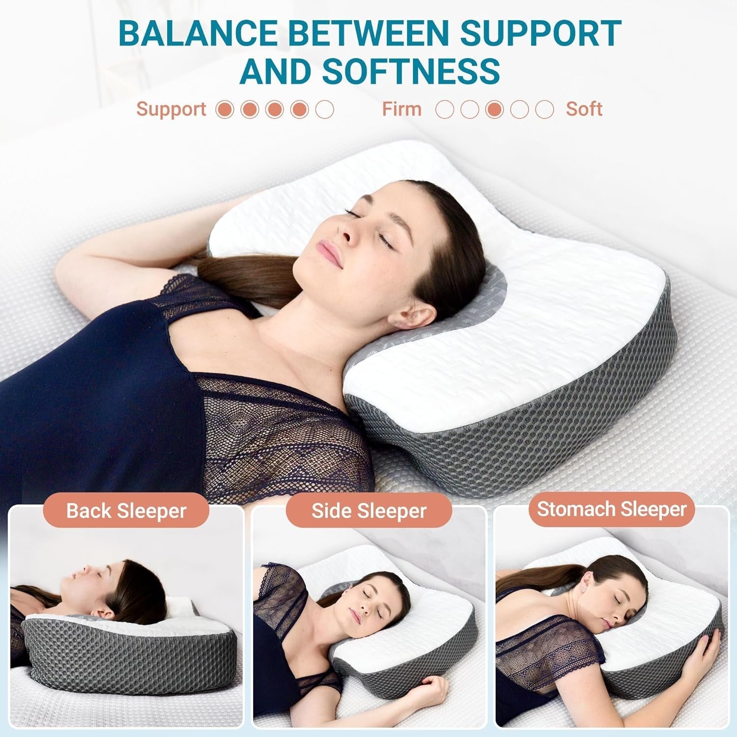 Elviros Memory Foam Orthopedisch kussen Nekpijnkussen Slaapkussen Ergonomisch nekkussen Neksteunkussen Anti-snurkkussen voor zijslapers Buikslapers Witte cervicale orthopedische kussens Naty Shop