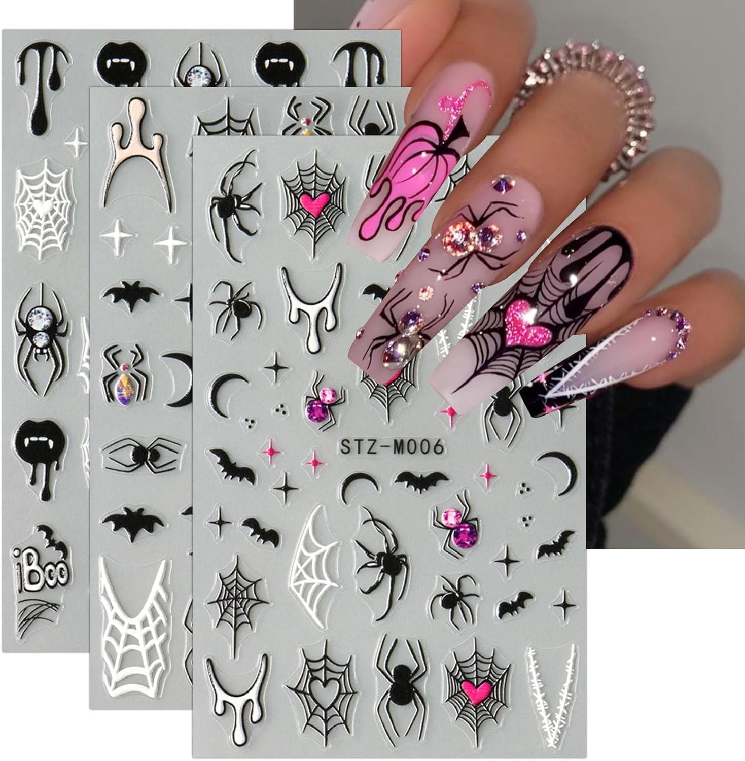 JMEOWIO Nagelsticker Halloween 6 Blatt Nail Art Sticker Selbstklebend Nagelaufkleber Decoratie Nageldesign Zubehör