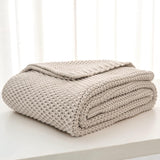 Grof gebreide deken, Lichtgewicht, Beige, 100% biologisch katoen, Deken voor bank, bank, bed, kind, kinderkamer, Rustiek, Shabby chic, Moderne boerderij, 152,4 X 203,2 cm, Inclusief waszak Bedden en dekens Longhui beddengoed