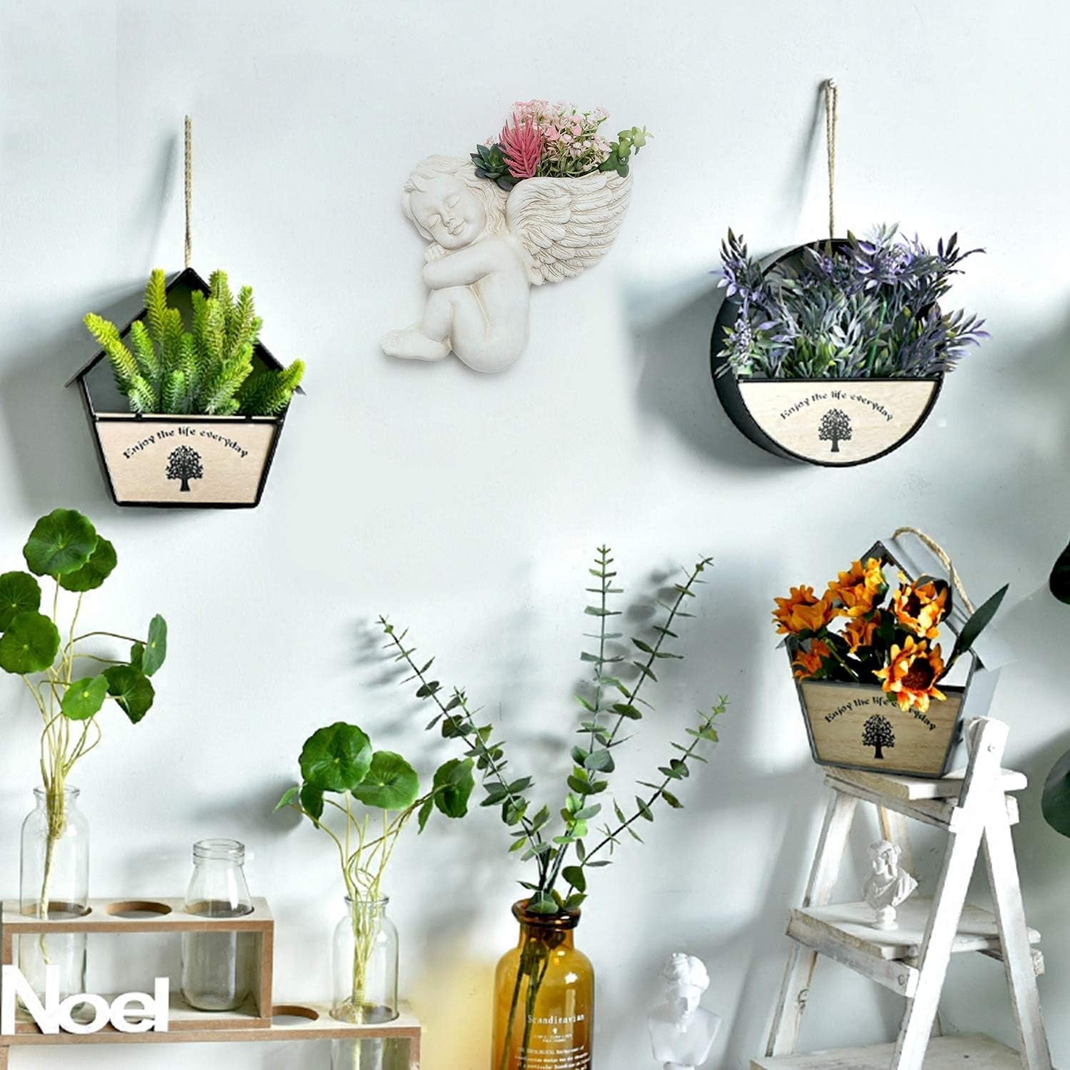 Wand- en vlakke opbouw plantenpot 20 cm hoogte engelenkop muurbevestiging bloemenstandaard vaas pop gezicht hars pot tafel plantencontainer potten
