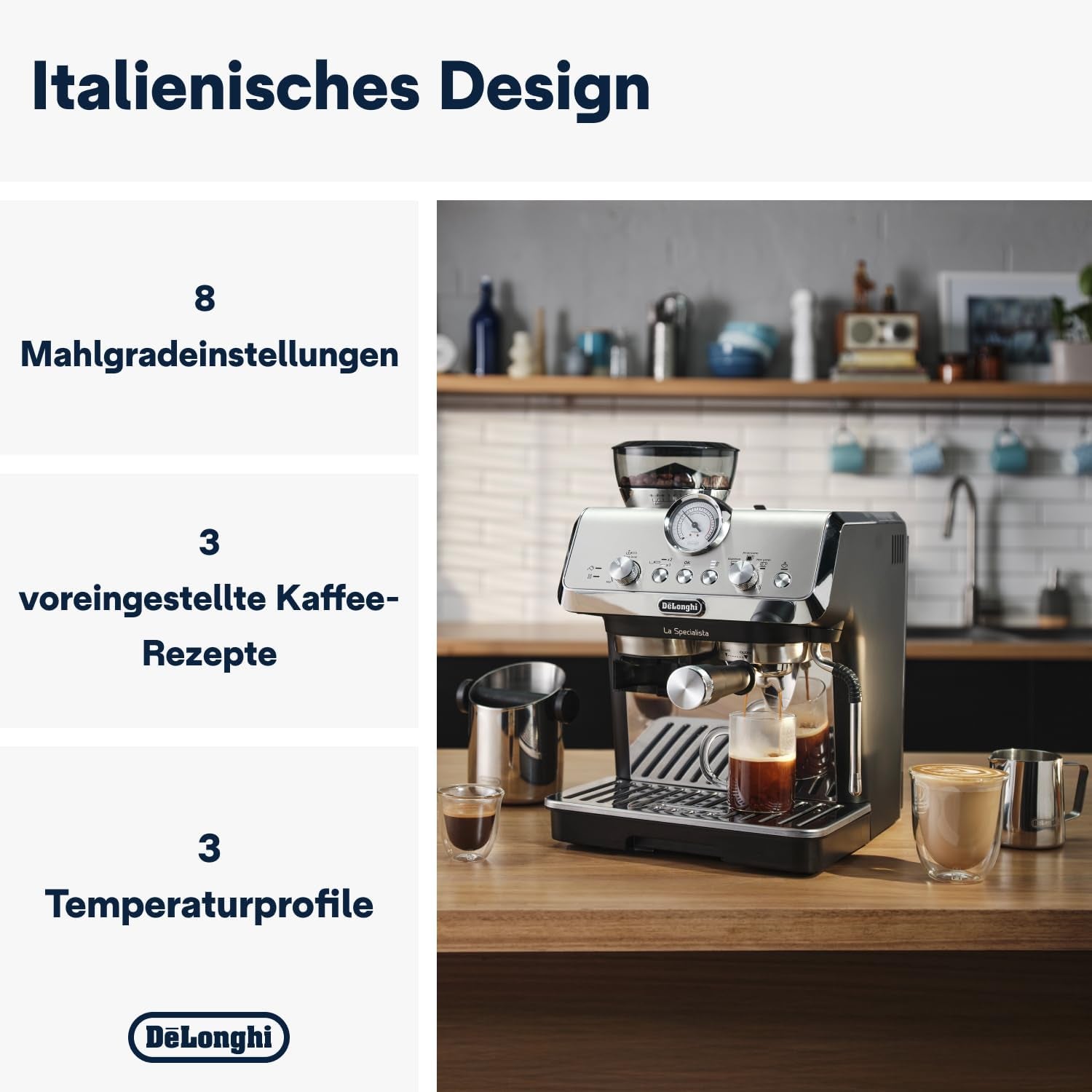 De'Longhi La Specialista Arte EC9155.MB portafilter espressomachine met molen, 8 maalstanden, 15 bar druk, 3 temperatuurstanden, melkopschuimer, 1550W, 1,7L tank, RVS/zwart, inclusief barista kit