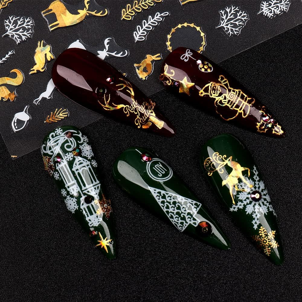 9 Blatt Nagelsticker Weihnachten Nagelaufkleber Selbstklebend Weiß Rentier Schneemann Nail Art Sticker Decoratie Nageldesign Zubehör