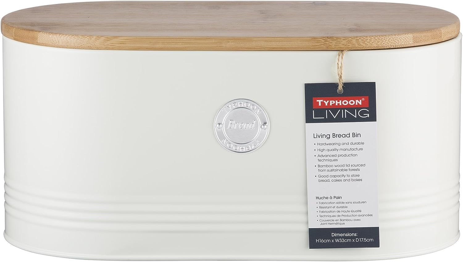 , "Living" Crèmekleurige RVS broodmand met bamboe deksel, Crème Bewaardozen Naty Shop Crème Brood
