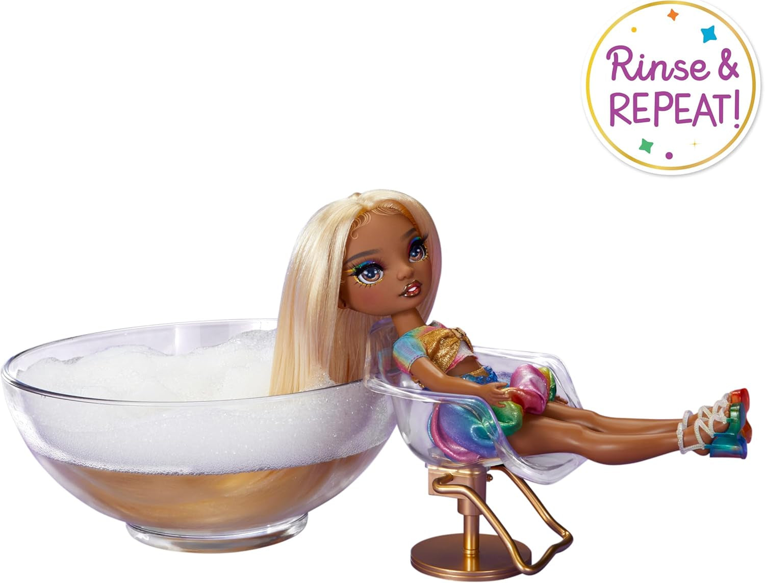 Rainbow High Haarkrijt & Stylingpop - Meline - 28 cm regenboog en goud wasbare haarkrijtpop, kleuren, stylen, spelen, uitspoelen en herhalen, voor kinderen van 4-12 jaar