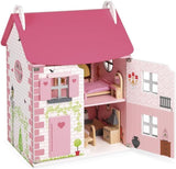 Janod Mademoiselle houten poppenhuis van 3 verdiepingen met 11 accessoires, replica speelgoed, stimuleert de fantasie, vanaf 3 jaar, J06581