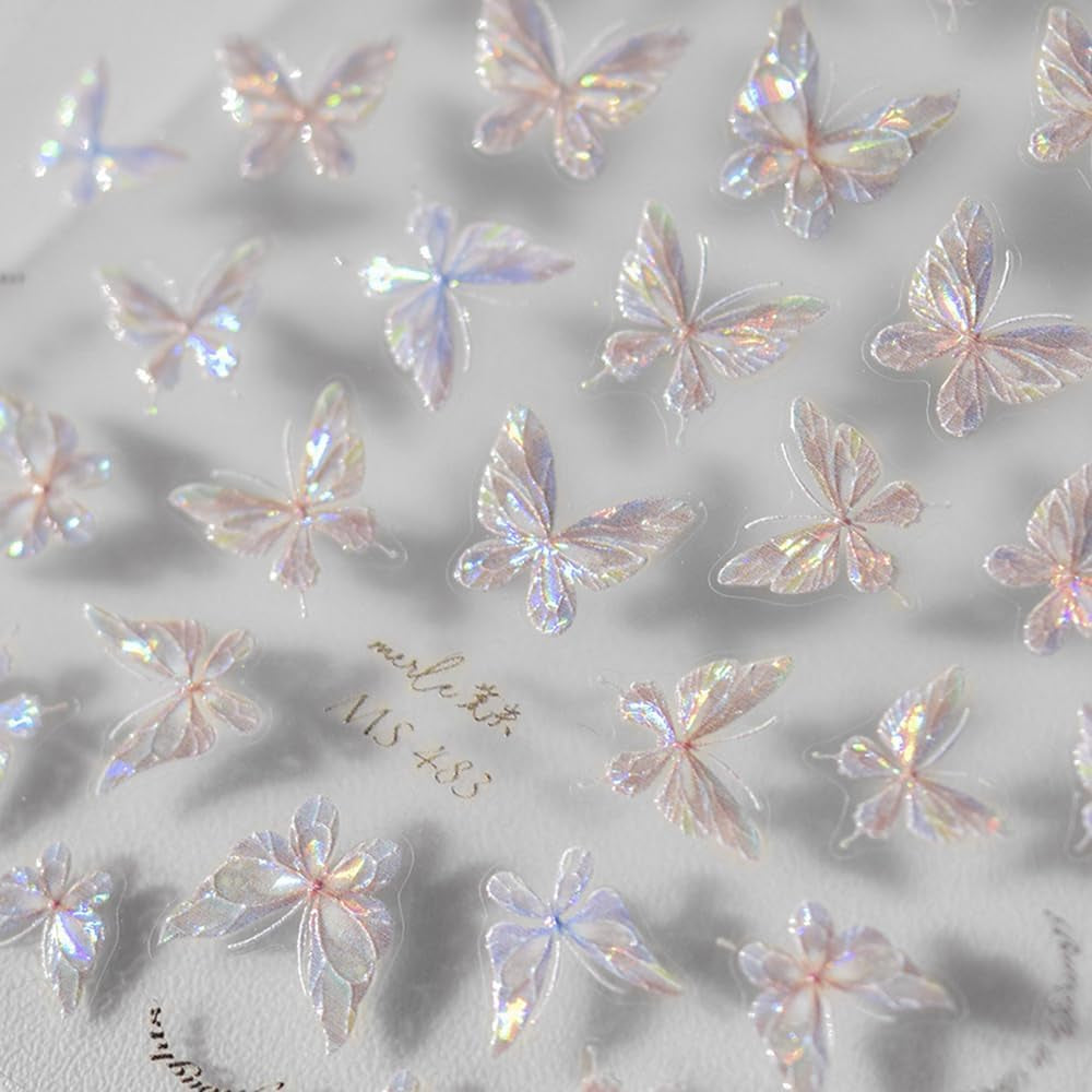 Glanzende Aurora Shell Schmetterling Nagelsticker Selbstklebend,Erleichterung Schmetterlinge Nail Sticker Rosa Laser Schmetterling Nagelaufkleber Für Frauen Nageldesign Zubehör Nagel Zubehör Nail Art