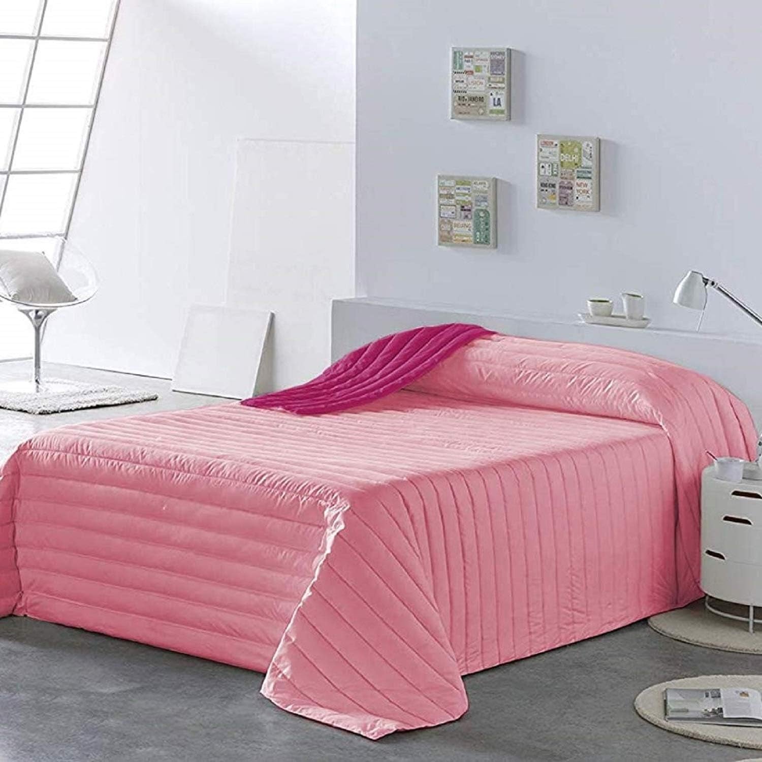PETTI Artigiani Italiani - Eenpersoonsbedovertrek, dubbelzijdige sprei, verensprei, nachtblauw, wit, 100% Made in Italy Quilts en quilts Naty Shop Pink Bedmaat 100 (170 X260 Cm)