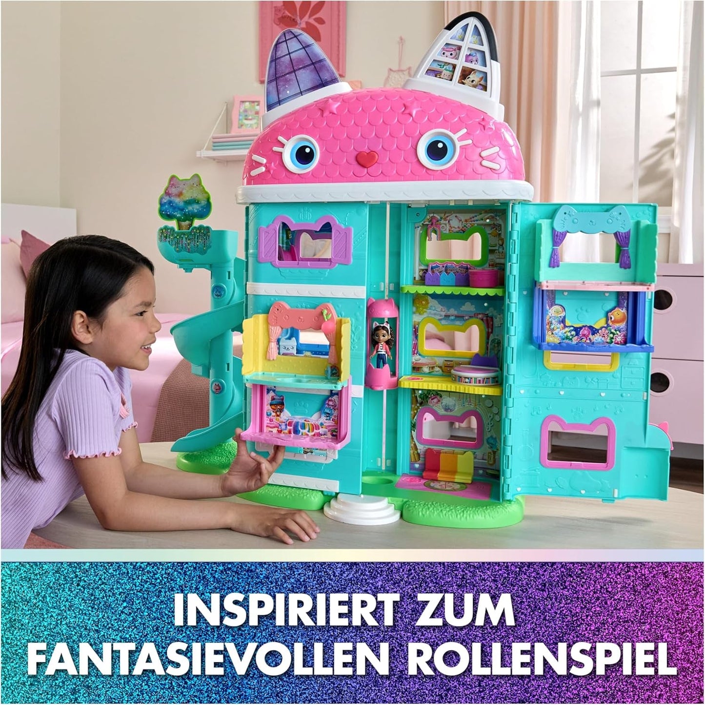 DREAMWORKS GABBY'S POPPENHUIS: DE FILM - Portaalkamer Kuchi's met suiker bestrooide keuken met figuur en accessoires, voor kinderen vanaf 3 jaar