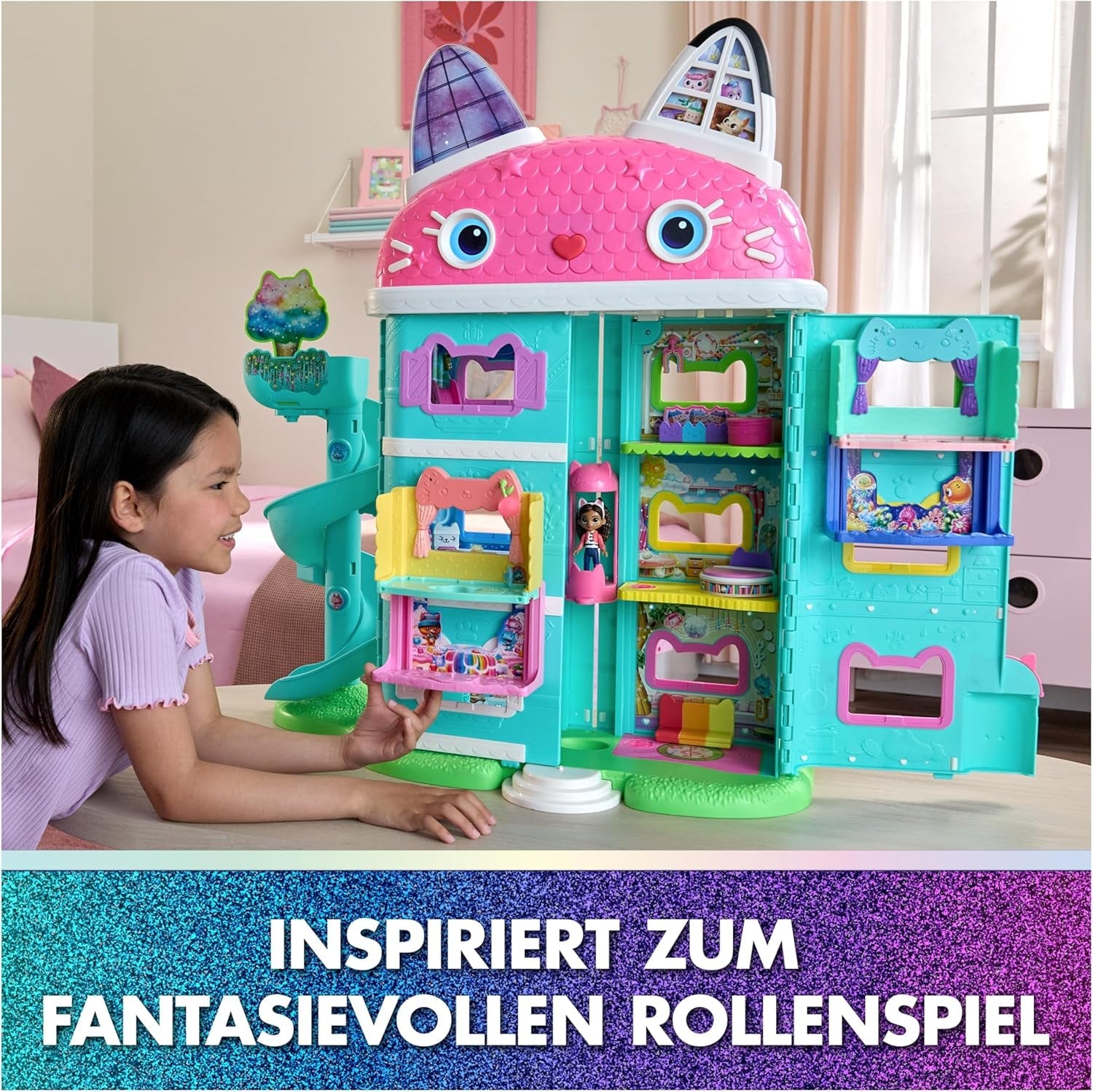DREAMWORKS GABBY'S POPPENHUIS: DE FILM - Portaalkamer Kuchi's met suiker bestrooide keuken met figuur en accessoires, voor kinderen vanaf 3 jaar