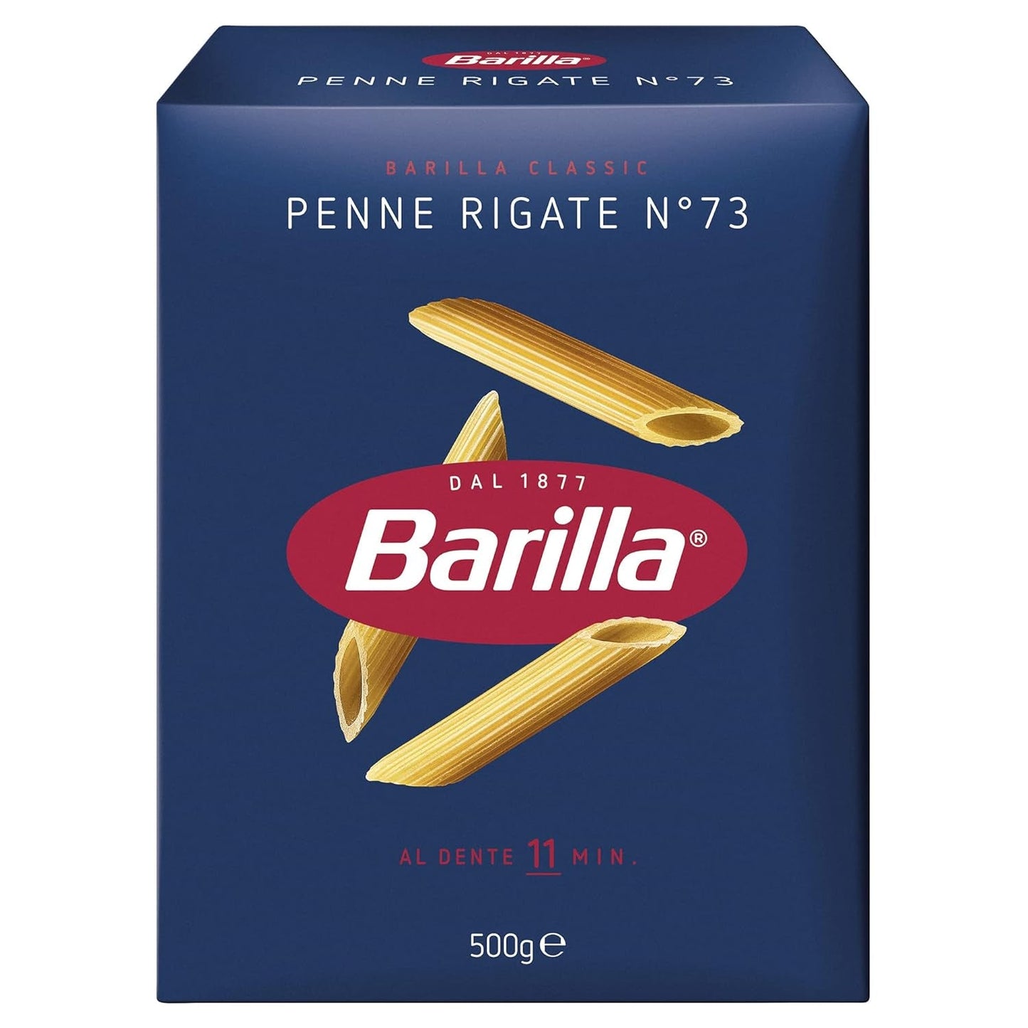 Pasta Barilla Klassiek Penne Rigate Nr. 73 van hoogwaardige durumtarwe, altijd beetgaar (1 x 500 g)