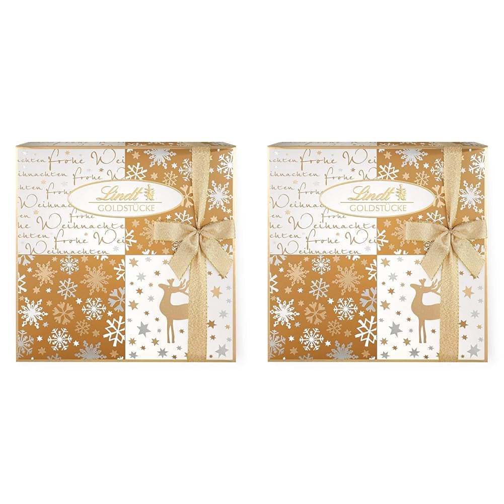 Lindt-chocolade | Doosje Gold Pieces pralines | 180g | 18 pralines in 10 assortimenten als fijn assortiment pralines, sommige met alcohol | Premium geschenkdoos met kerstpralines