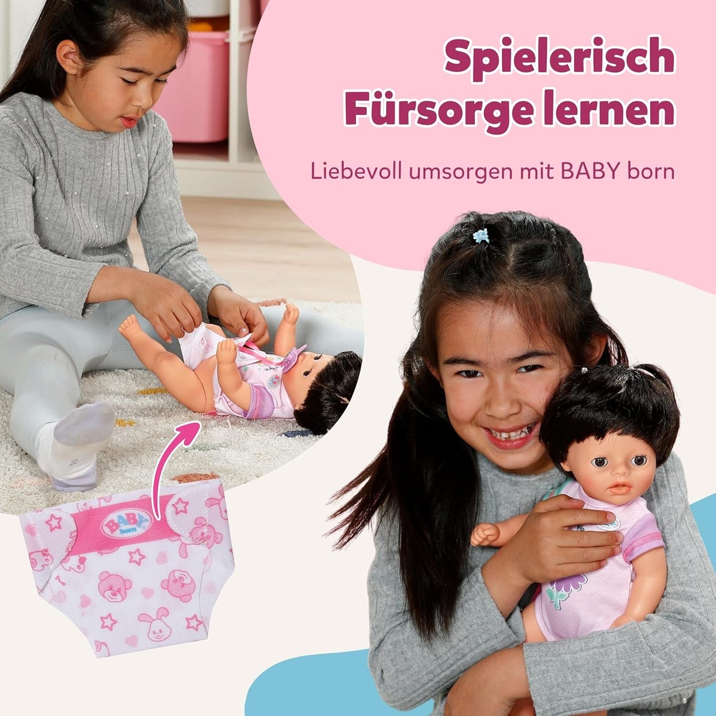 BABY Born Amy - pop van 36 cm - Babypop met 7 functies voor peuters vanaf 1 jaar - Werkt zonder batterijen - Inclusief accessoires en matras