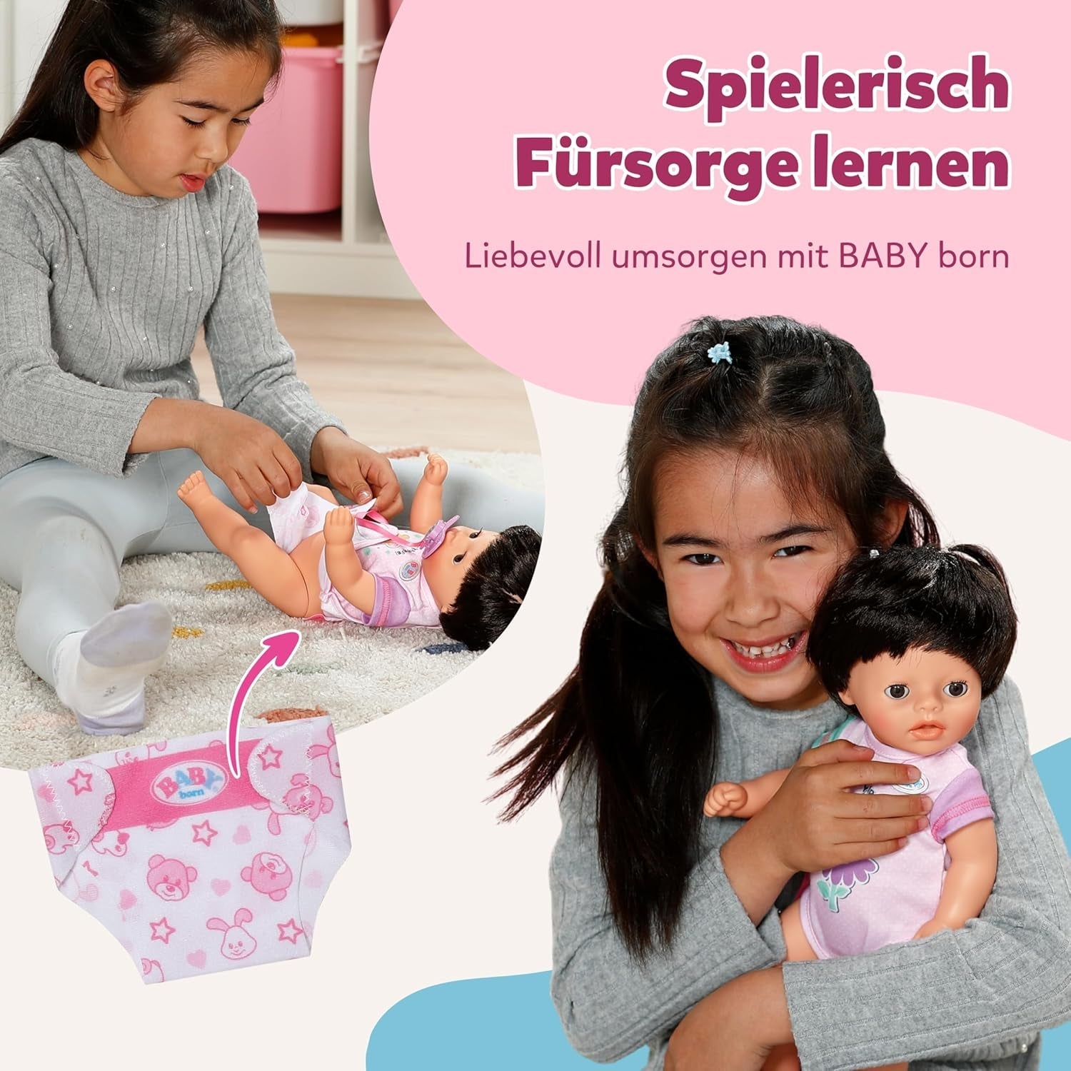 BABY Born Amy - pop van 36 cm - Babypop met 7 functies voor peuters vanaf 1 jaar - Werkt zonder batterijen - Inclusief accessoires en matras