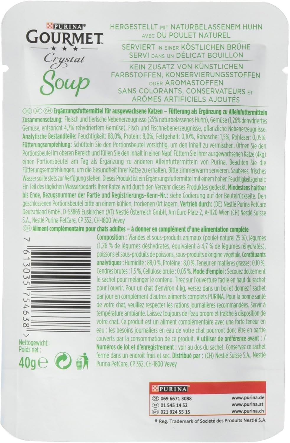 Gourmet Kristalsoep voor katten met kip en natuurlijke groenten, 32 stuks (32 x 40 g)