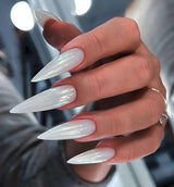 Mouyuglow Lange nagels Stiletto Melkwit Gradiënt Roze Glitter Cool Nepnagels met lijm Roze Ombre Glitter Kunstnagels