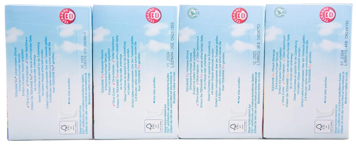 Teekanne Frio 4 stuks, rabarber-kers, bes-citroen, framboos-citroen, perzik-maracuja (4 x 45 g)