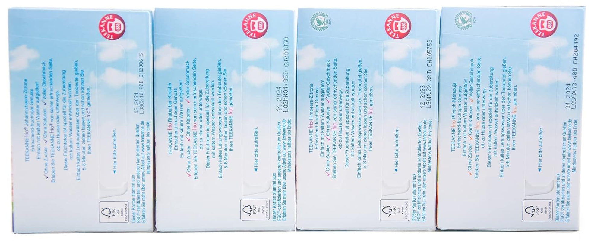 Teekanne Frio 4 stuks, rabarber-kers, bes-citroen, framboos-citroen, perzik-maracuja (4 x 45 g)