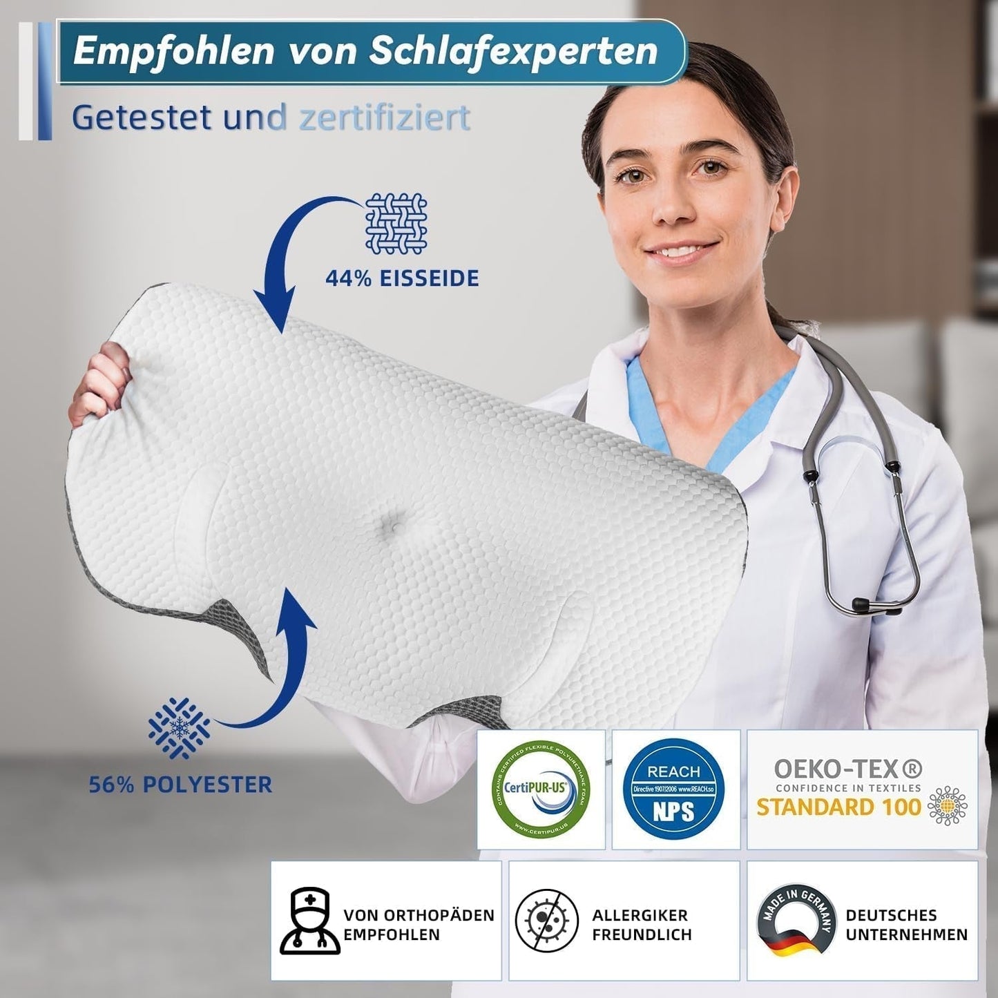 IDEA Nekpijnkussen Orthopedisch kussen gemaakt van traagschuim Kussen Ergonomisch nekkussen voor optimale ondersteuning Anti-snurkkussen voor zij-, rug- en buikslapen Cervicale orthopedische kussens Naty Shop