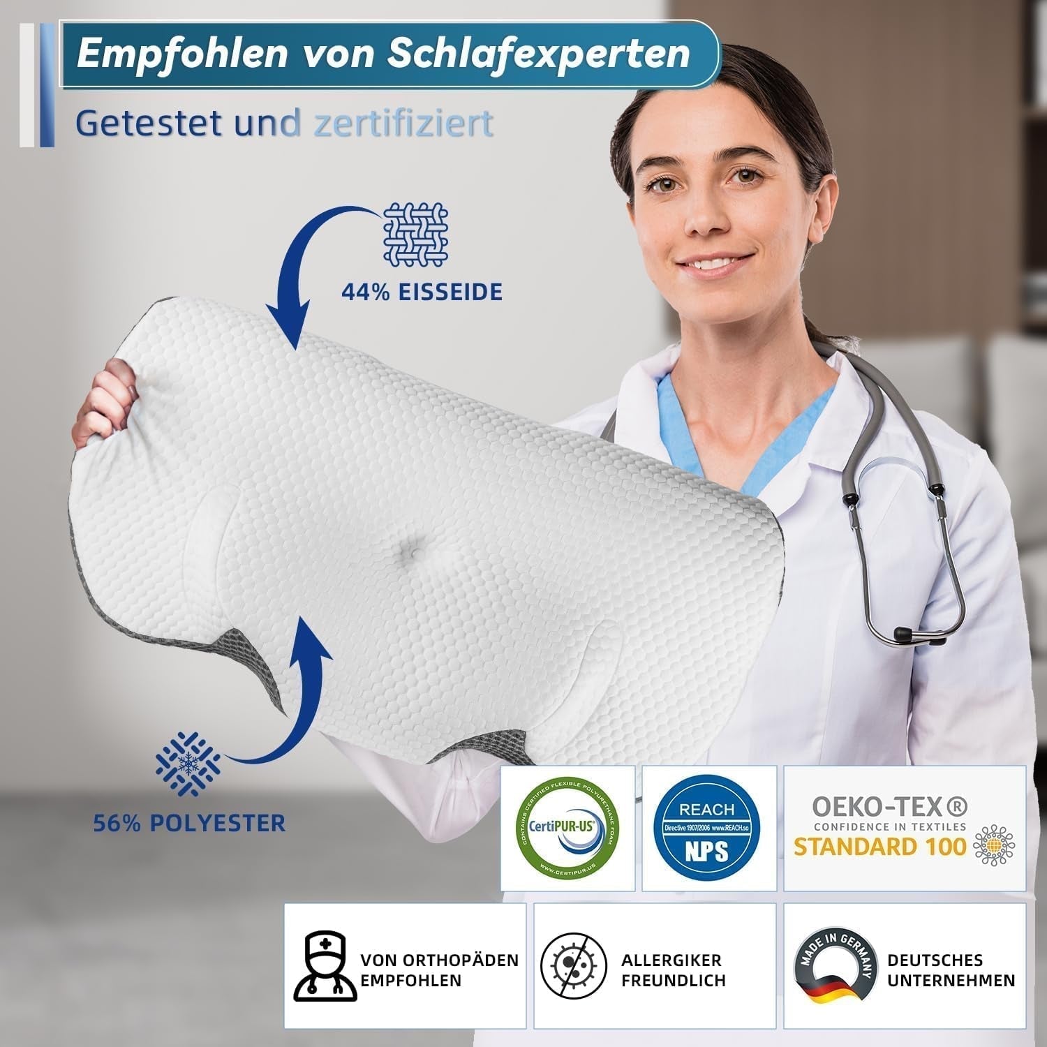 IDEA Nekpijnkussen Orthopedisch kussen gemaakt van traagschuim Kussen Ergonomisch nekkussen voor optimale ondersteuning Anti-snurkkussen voor zij-, rug- en buikslapen Cervicale orthopedische kussens Naty Shop
