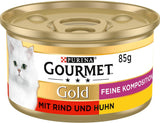 Gourmet Gold Fijne Samenstelling kattennatvoer met rundvlees en kip, verpakking van 12 (12 x 85 g)