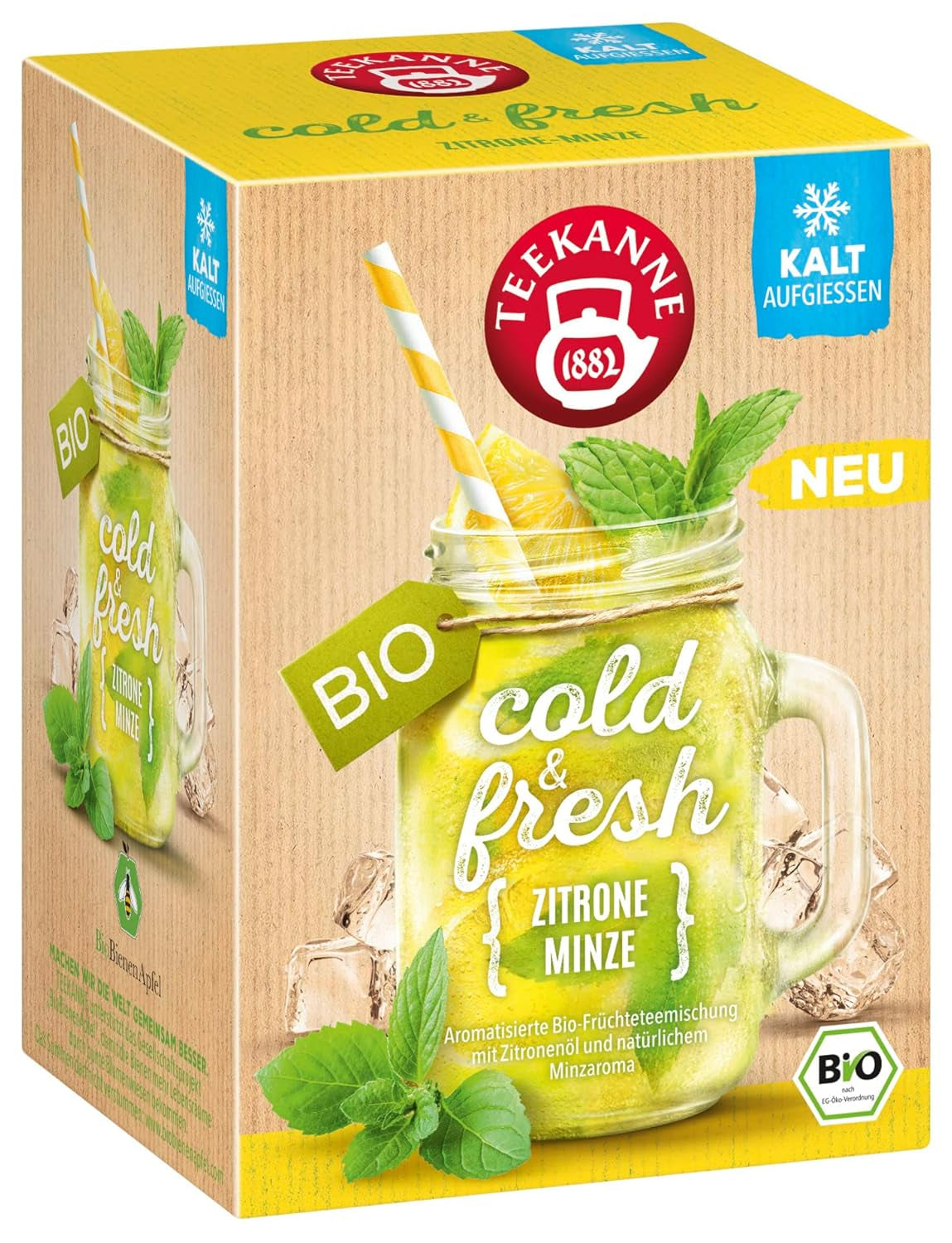 Teekanne Cold & Fresh BIO 4Er Mix - Met de nieuwe soorten citroen-munt, perzik-maracuja, sinaasappel-rozemarijn, grapefruit-munt-gember (4 X 45G)