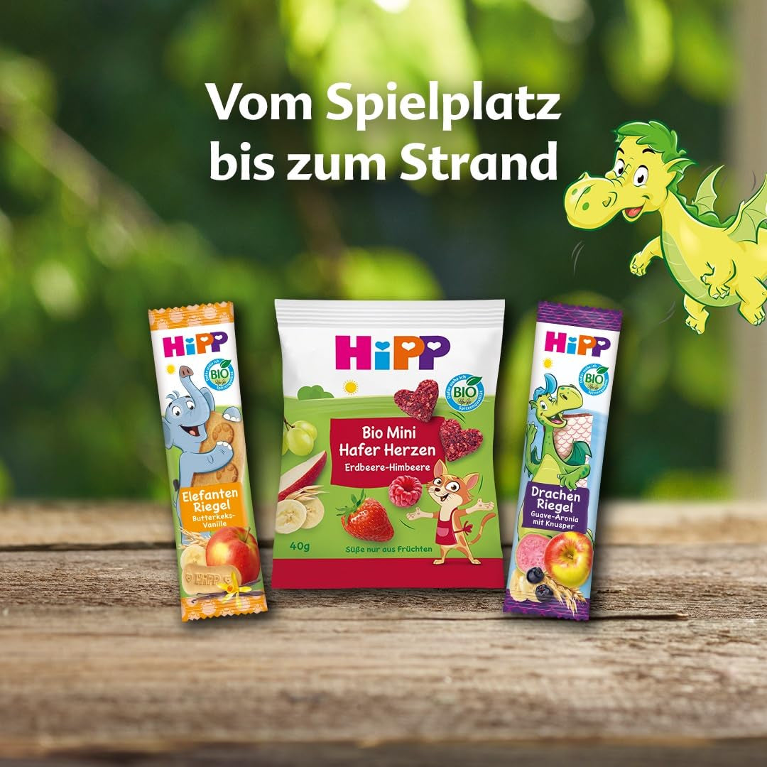 HiPP Havermout Vanille Hart Minikoekjes (12 x 40 g), vanaf 1 jaar, biologische hartvormige snackreep, rijk aan granen en vezels, alleen gezoet met fruit, van de beste biologische kwaliteit