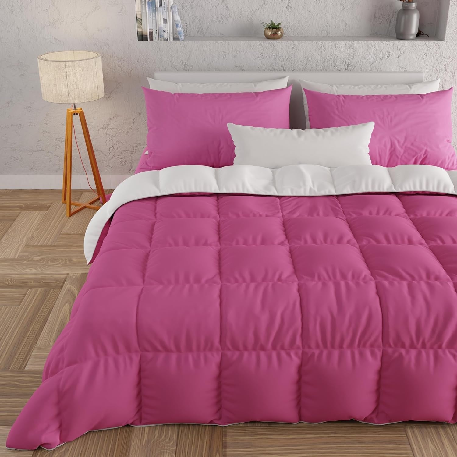 PETTI Artigiani Italiani - Tweepersoonsbed winterdekbed, maxi, monochroom, dubbelzijdig, wit, grijs, 100% Made in Italy Dekbedden en dekbedden Naty Shop Fuchsia wit Una Piazza E Mezza