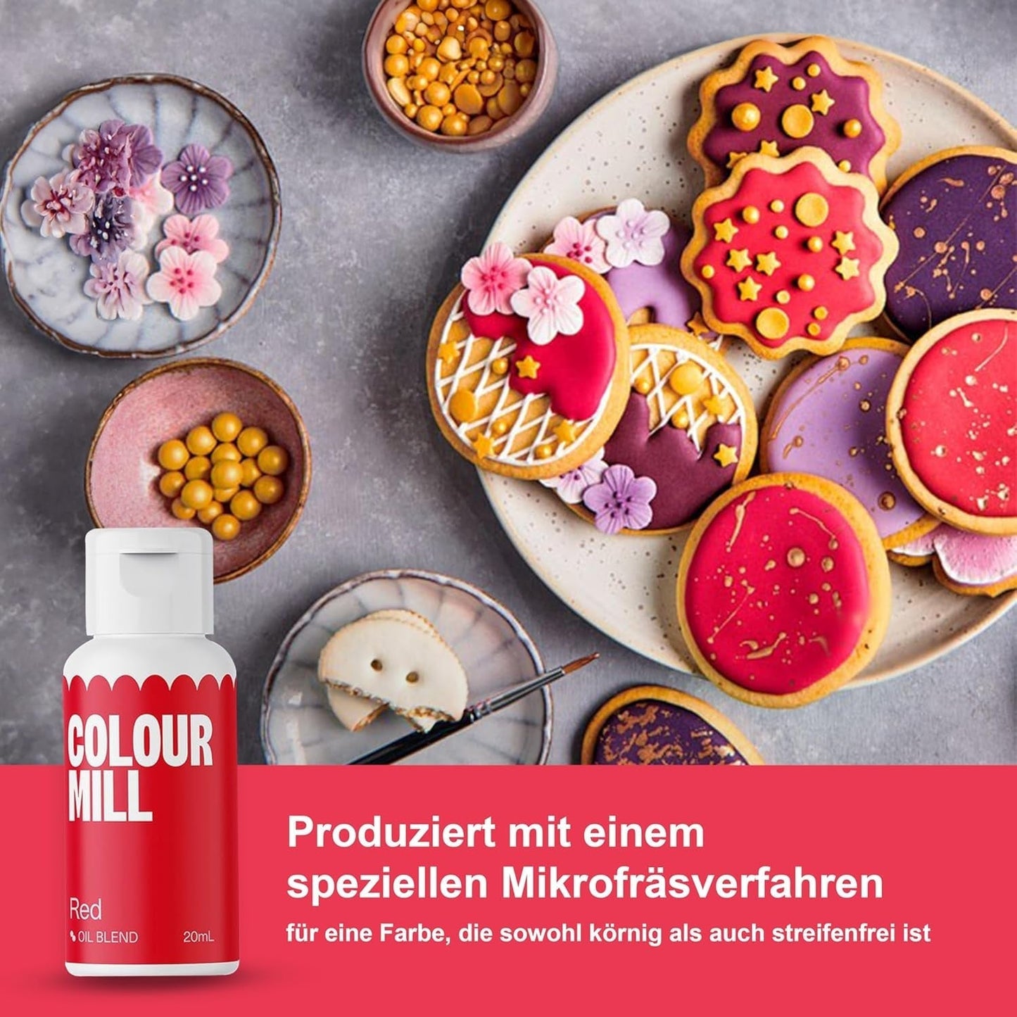 Color Mill vloeibare kleurstofset - 5 x 20 ml op oliebasis (zwart, felroze, paars, rood en blauw) - UV-bestendig - perfect voor bakken en als topping voor taarten, muffins en taartdecoraties