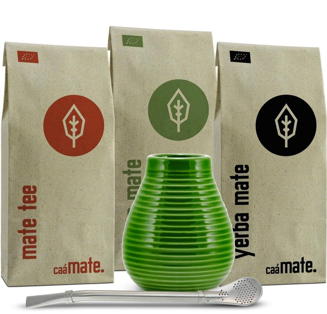 Keramiek Mate theeservies ● 3 soorten BIO Mate + Mate mok + Bombilla + bereidingsinstructies (Vintage)