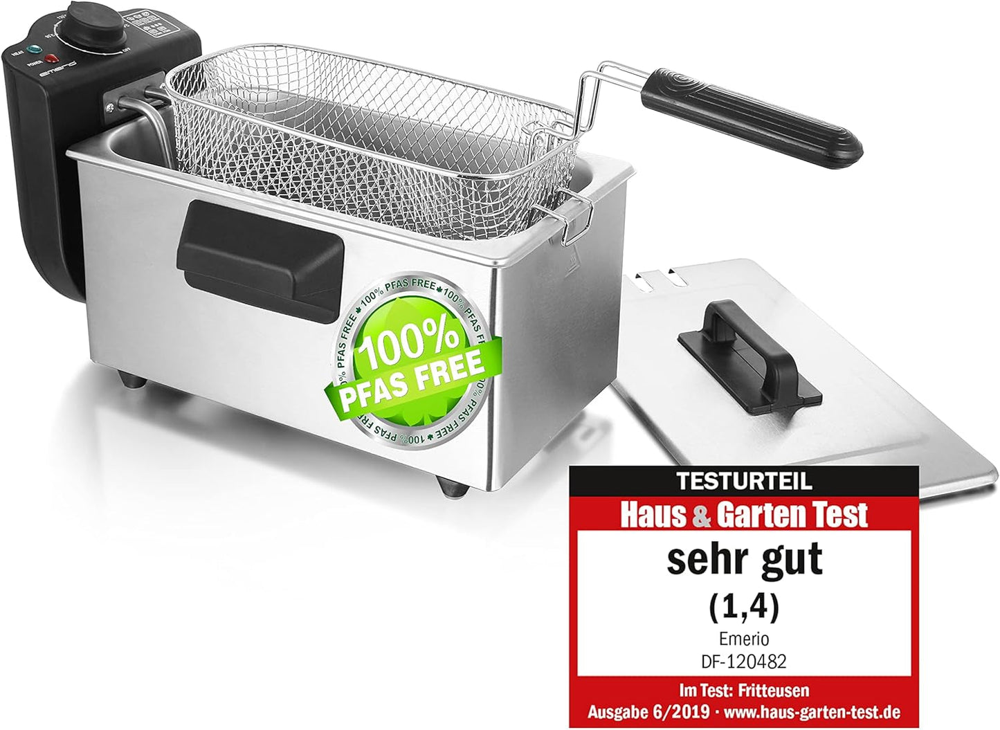 Emerio oliefriteuse 3,0 liter met koudezonetechnologie, 2000 W huishoudelijke apparaten Naty Shop roestvrij staal